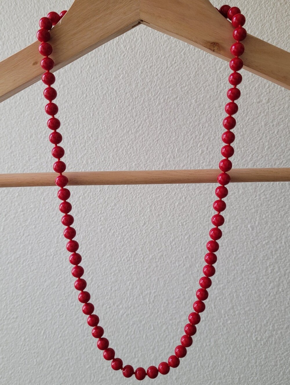 Monet Vintage 24" Cherry Red Knotted Glass Bead Necklace